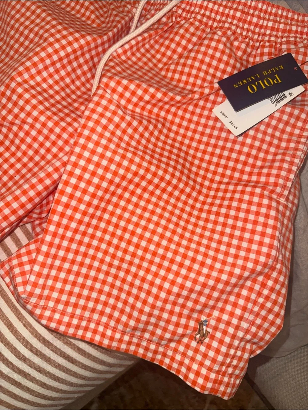Polo by Ralph Lauren Orange and White Gingham Shorts